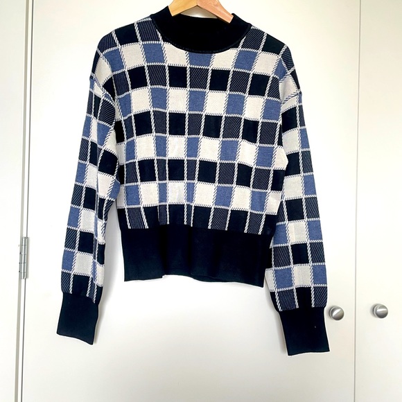 BNWOT BOSS REGULAR-FIT SWEATER WITH CHECK PATTERN AND SOLID RIBBING - Picture 5 of 12